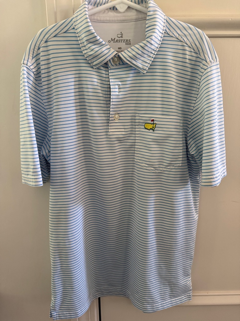 Masters Light Blue and White Youth Striped Polo with Embroidered Logo